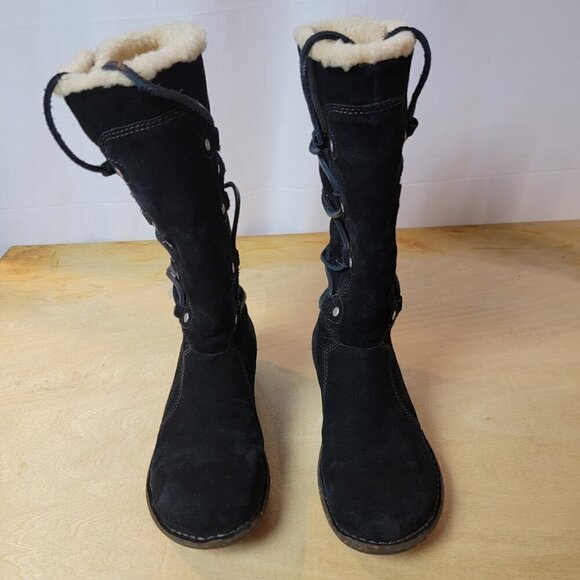 UGG SURFCAT 5158 Size 7 Leather Sheepskin Black Mid-Calf Lace Up Snow Boots - Picture 10 of 10